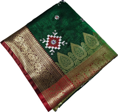 satrangi creation Embroidered Banarasi Handloom Art Silk Saree(Dark Green)