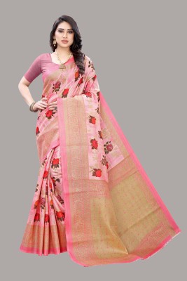 YASHIKA Floral Print Daily Wear Art Silk Saree(Pink)