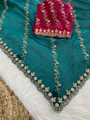 bhavika silk mills Embroidered Bollywood Georgette Saree(Blue)