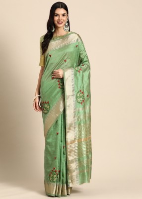 Divastri Embroidered, Self Design Assam Silk Cotton Silk Saree(Light Green)