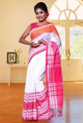 FASHION MOODS Woven Daily Wear Cotton Blend Saree(White)