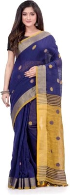 Krishneshwari Woven Handloom Pure Cotton Saree(Blue, Yellow)