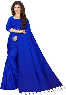 Monde Avenir Solid/Plain Handloom Handloom Pure Cotton Saree(Blue)