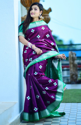 ZIMAL HANDLOOM Embroidered Sambalpuri Satin Saree(Dark Blue)