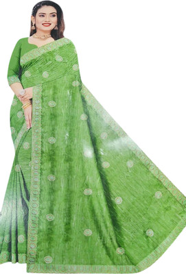 SHYAMAK Embroidered Bollywood Jimmy choo Saree(Light Green)