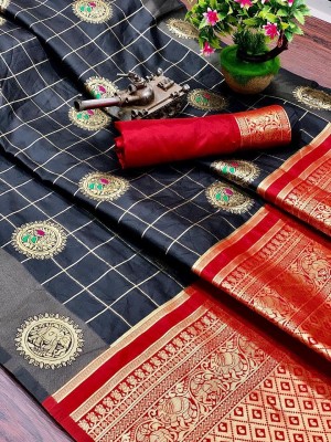 Divastri Woven Banarasi Cotton Silk Saree(Dark Blue)