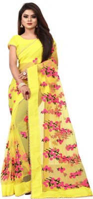 JSItaliya Embroidered Bollywood Net Saree(Yellow)