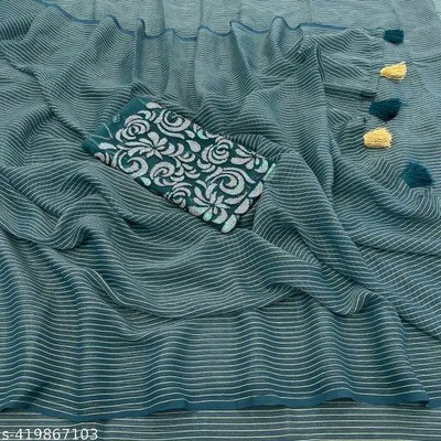 Infyshopy Mall Solid/Plain Bhagalpuri Georgette Saree(Blue)