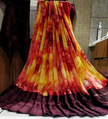 Bombey Velvat Fab Printed, Solid/Plain Leheria Pure Silk, Satin Saree(Multicolor)