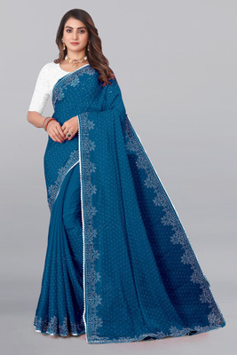 crestly Self Design Bollywood Viscose Rayon Saree(Light Blue)