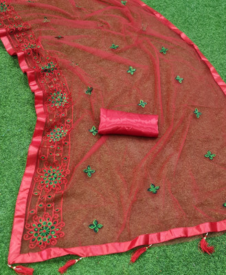 Apnisha Embroidered Bollywood Net Saree(Red)