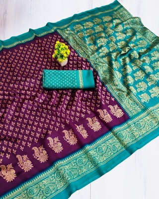 Kanooda Prints Printed Mysore Art Silk Saree(Purple)