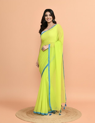Trndysares Solid/Plain Handloom Handloom Khadi Saree(Light Green)