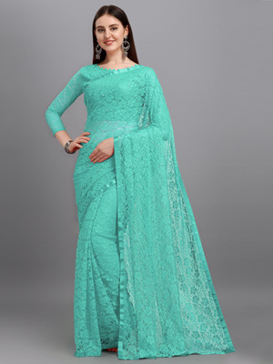 Saadhvi Embellished Lucknow Chikankari Net Saree(Light Blue)