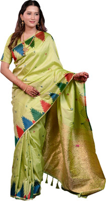 GATISHVAM TEXTILE Printed Banarasi Art Silk Saree(Light Green)