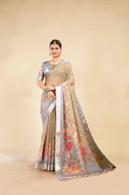 vestito Printed, Woven Daily Wear Linen Saree(Multicolor)