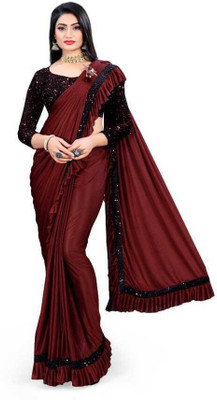 fem hub Solid/Plain Daily Wear Lycra Blend Saree(Maroon)