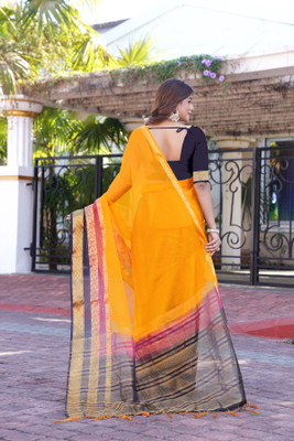 Aarunika MT Solid/Plain Bollywood Organza Saree(Yellow)