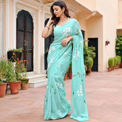 NH TEX Printed Bollywood Satin Saree(Light Blue)
