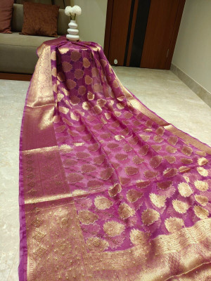 AlroshFabrics Woven Banarasi Organza Saree(Purple)