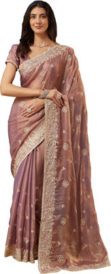 ECOLEAF Solid/Plain Bollywood Nylon, Satin Saree(Cream)