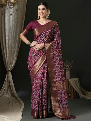 ANOUK Woven Patola Silk Blend Saree(Maroon)