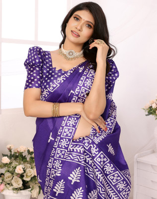 YASHIKA Printed Assam Silk Art Silk Saree(Purple)