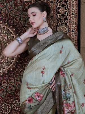 ANOUK Woven Chinnalapattu Viscose Rayon Saree(Light Green)