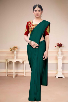 SAMRUDDHI TRENDZ Solid/Plain Bollywood Art Silk Saree(Dark Green)