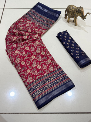 Chandan Fabrics Printed Kalamkari Mulmul Saree(Pink)