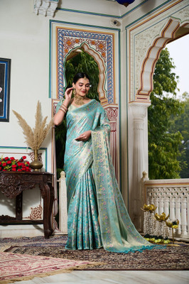 K 5 FASHION Self Design, Solid/Plain, Embroidered Bollywood Organza Saree(Light Blue)