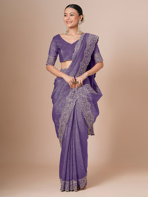House of Pataudi Embroidered Daily Wear Chiffon Saree(Purple)