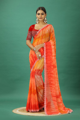 A V M PRINTS Self Design Bollywood Art Silk Saree(Orange)
