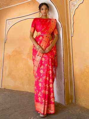 Janasya Woven Banarasi Silk Blend Saree(Pink)