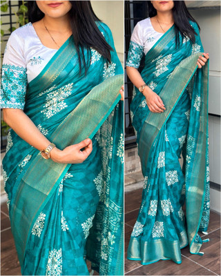Dhanlaxmi CreationLLP Checkered Bollywood Jute Silk Saree(Light Blue)
