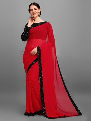 AKFABRICS Embellished Bollywood Georgette Saree(Red)
