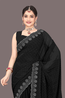 Shiv Febric Self Design, Embellished Banarasi Georgette Saree(Black)