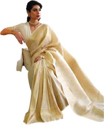 KAKADIYA Self Design Kanjivaram Pure Silk Saree(Cream)