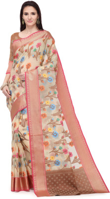 Kalaa Varsha Self Design, Woven Banarasi Silk Blend Saree(Cream)