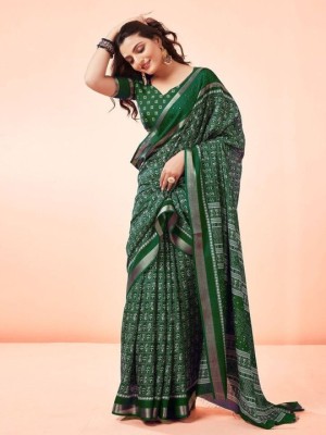 Online Bazaaar Printed Bollywood Art Silk, Silk Blend Saree(Green)