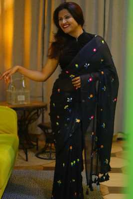 DURGA SAREE MALL Self Design Bollywood Pure Cotton Saree(Black)