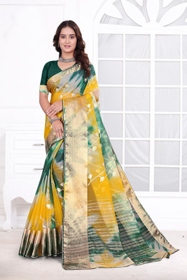 Aarunika SBT Solid/Plain Bollywood Organza Saree(Green)