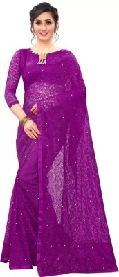 Vragi Floral Print Bollywood Net Saree(Purple)