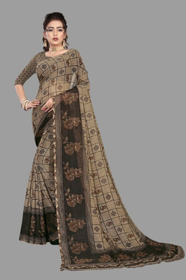THE PRIVATE LABLE Printed Mysore Georgette Saree(Brown)