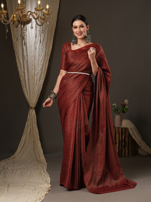 Akhilam Woven Banarasi Silk Blend Saree(Maroon)