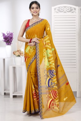 DipDiya Embroidered, Woven Tant Pure Cotton Saree(Mustard)