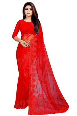 YASHVI Embroidered Bollywood Net Saree(Red)