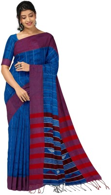 trogon Solid/Plain Handloom Pure Cotton Saree(Blue)