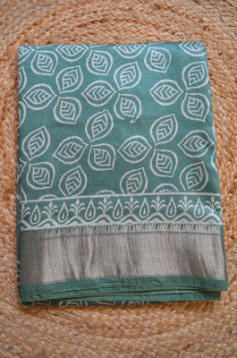MRIKA Blocked Printed Maheshwari Handloom Viscose Rayon Saree(Dark Green)