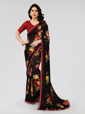 Moda Rapido Striped Bollywood Georgette Saree(Black)